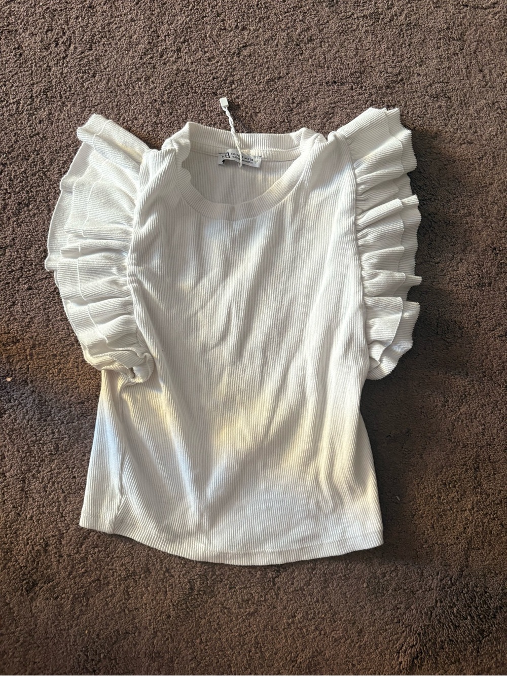 Zara White Ruffled Short Sleeve Top